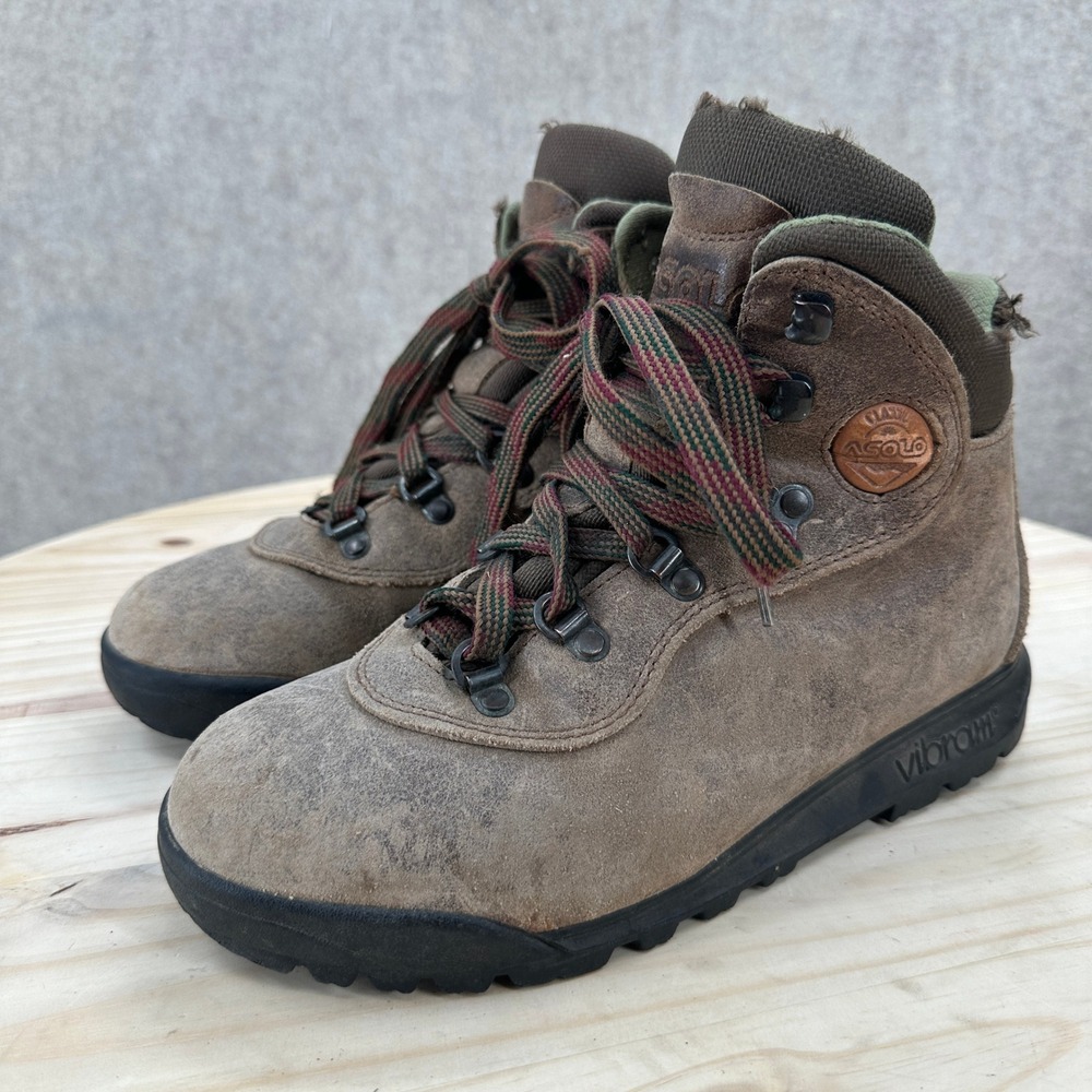 Asolo Vintage Brown Suede Hiking Boots Vibram Sole Mid Top Mens 7 Womens 8.5
